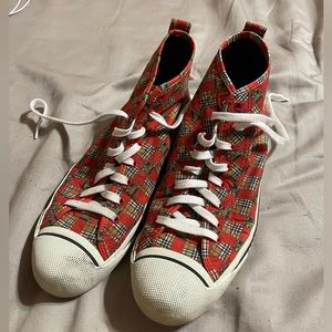Burberry Red Horse/Check "Kingly Print" Hightop Sneakers (Size 44)